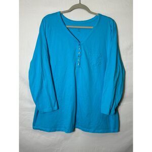 Roaman's Women's Long Sleeve V-Neck Plus Size Henley Tee, Size 1X 22/24
